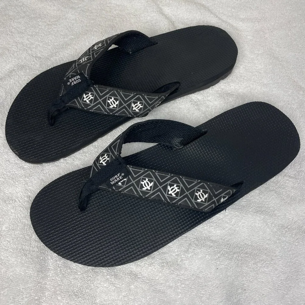 SurfWare- Men's Black Flip Flops Everyday Beach Summer Sandals Shoes Size 10 - Picture 5 of 7
